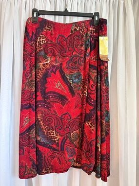 Coldwater Creek Animal Gypsy Red Paisley Print Easy Travel Skirt size XL